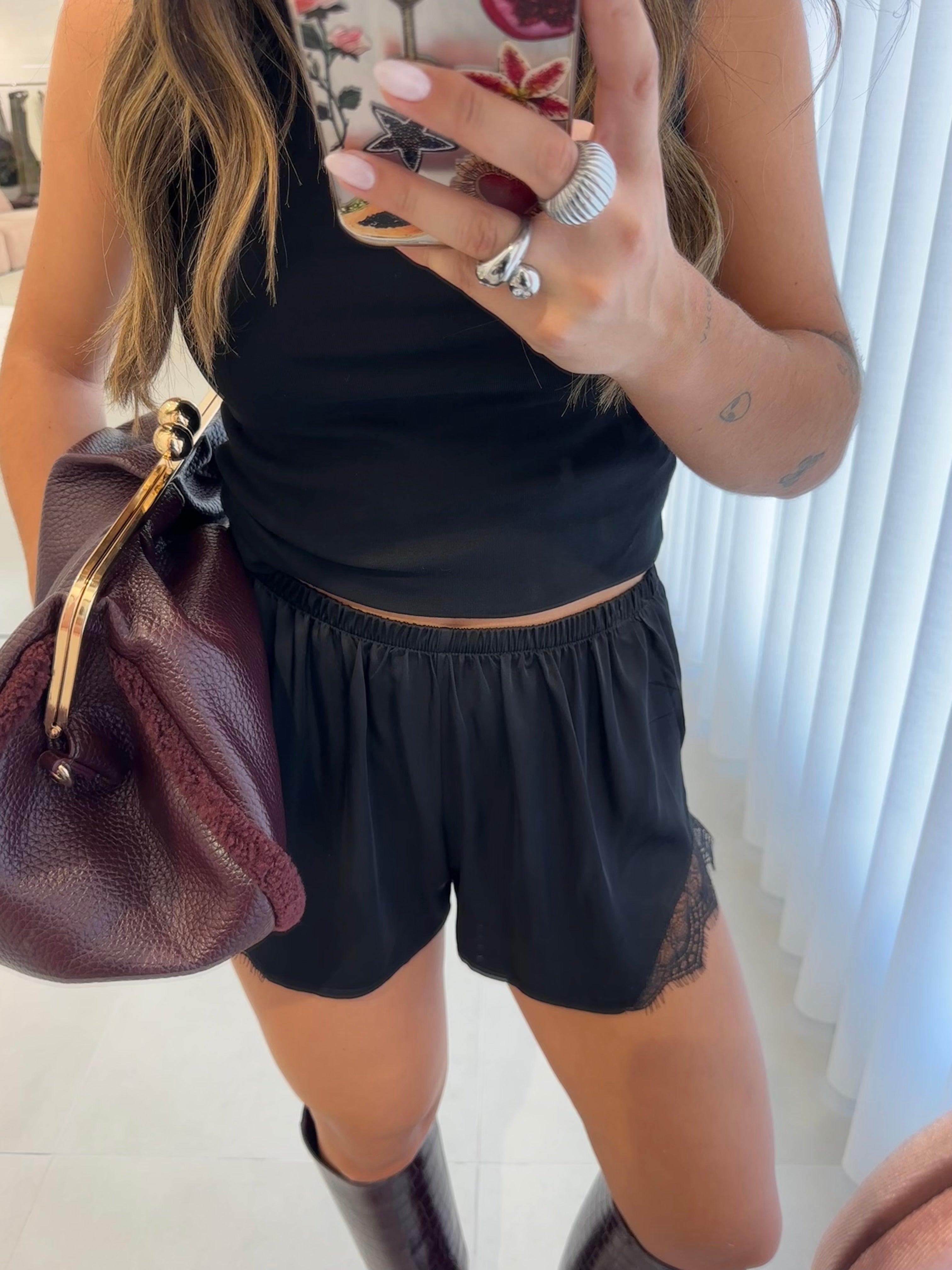 Lace Mini Shorts Black