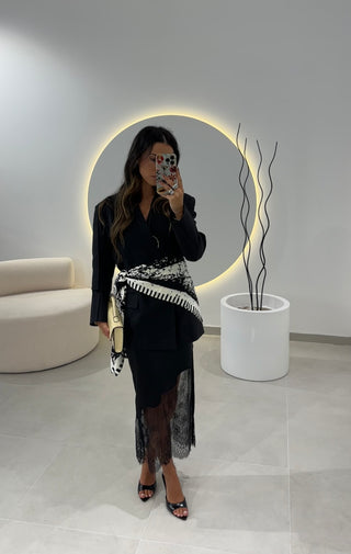 Black Satin Midi Skirt