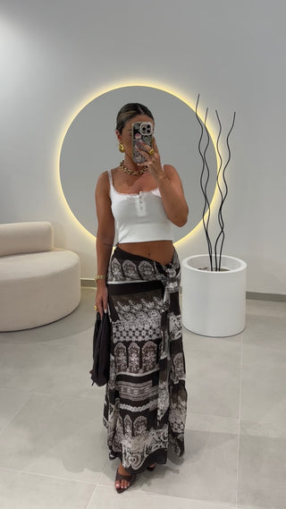 Saia Padrão Étnico Castanho