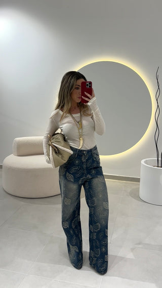 High Waist Bandana Jeans