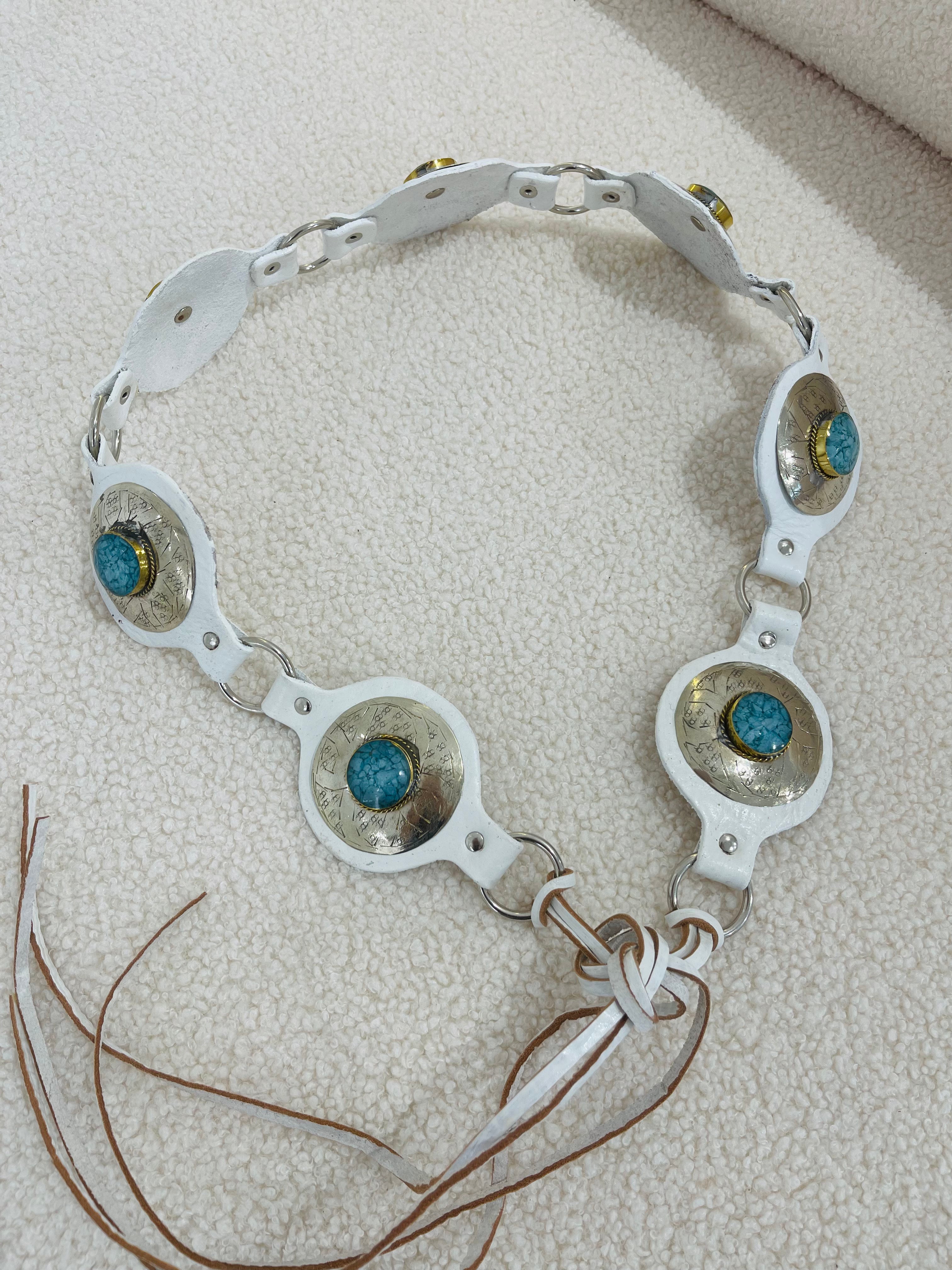 Cinto pele boho branco