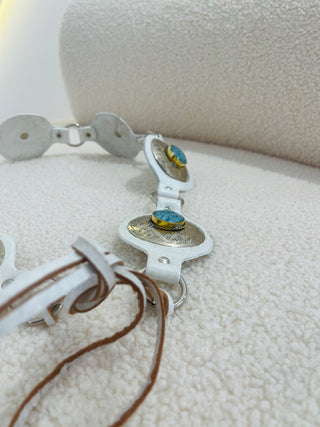 Cinto pele boho branco