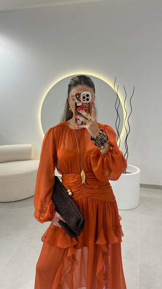 Terracotta Ruffled Dress