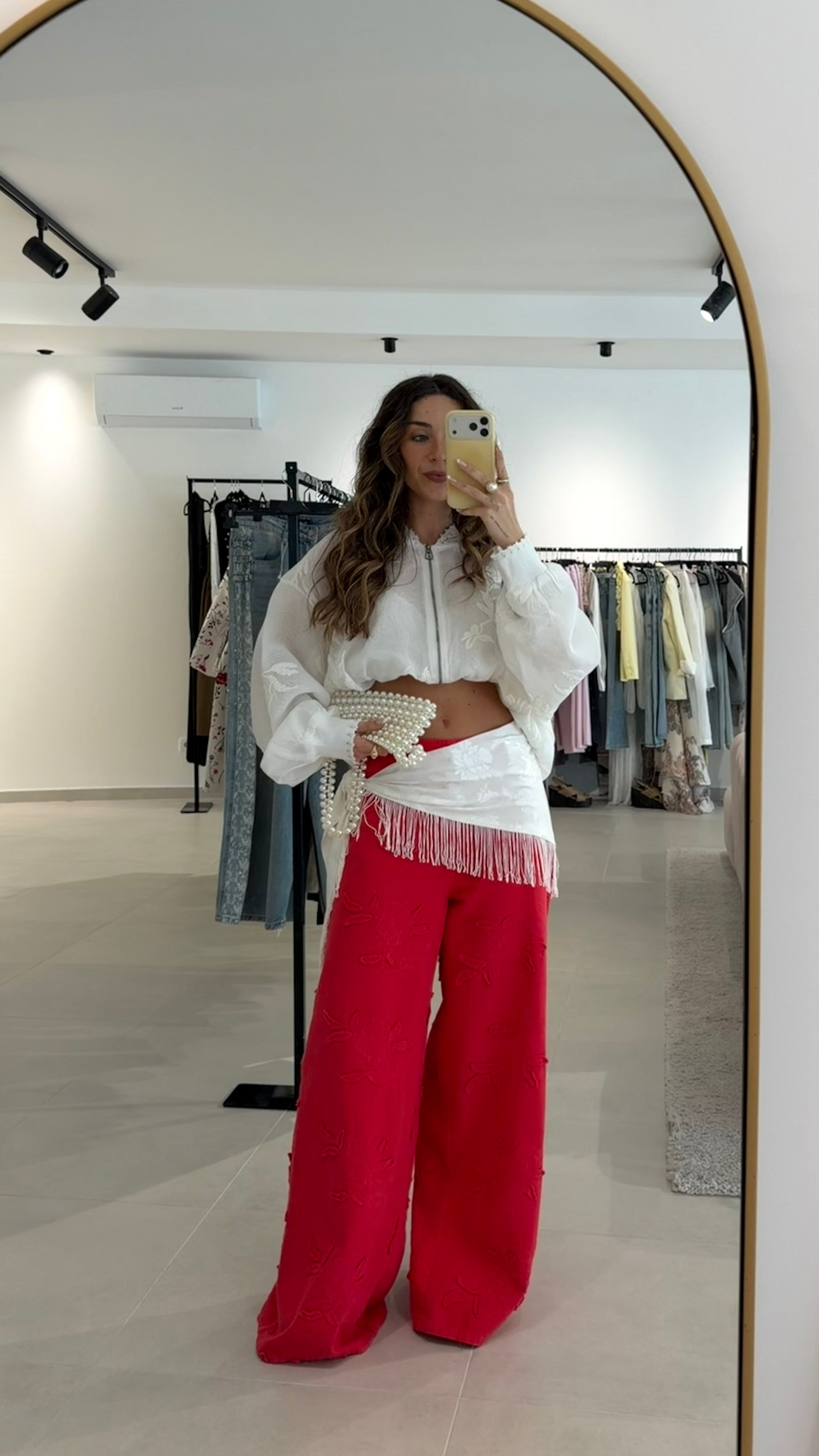 Red Embroidered Jeans Lumina