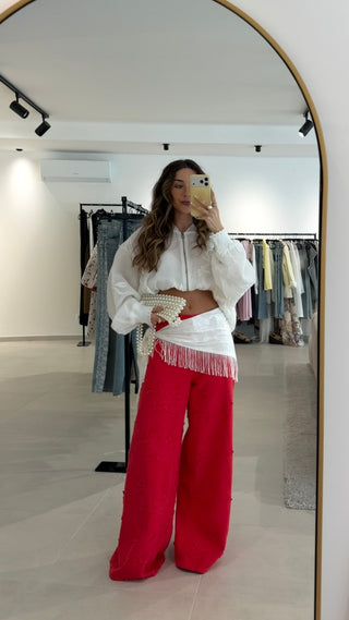 Red Embroidered Jeans Lumina