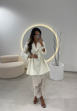 Cream Satin Midi Skirt