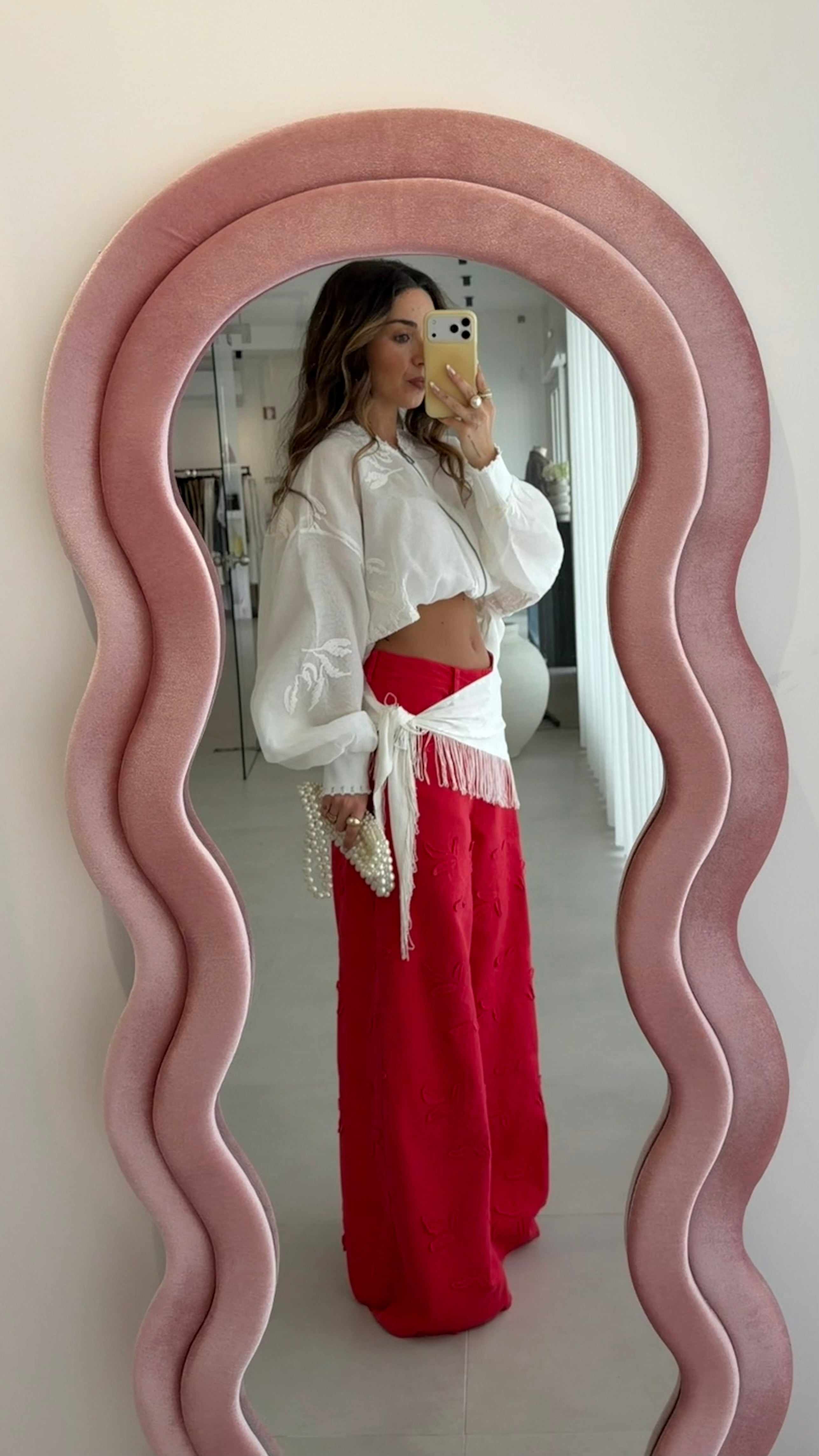 Red Embroidered Jeans Lumina