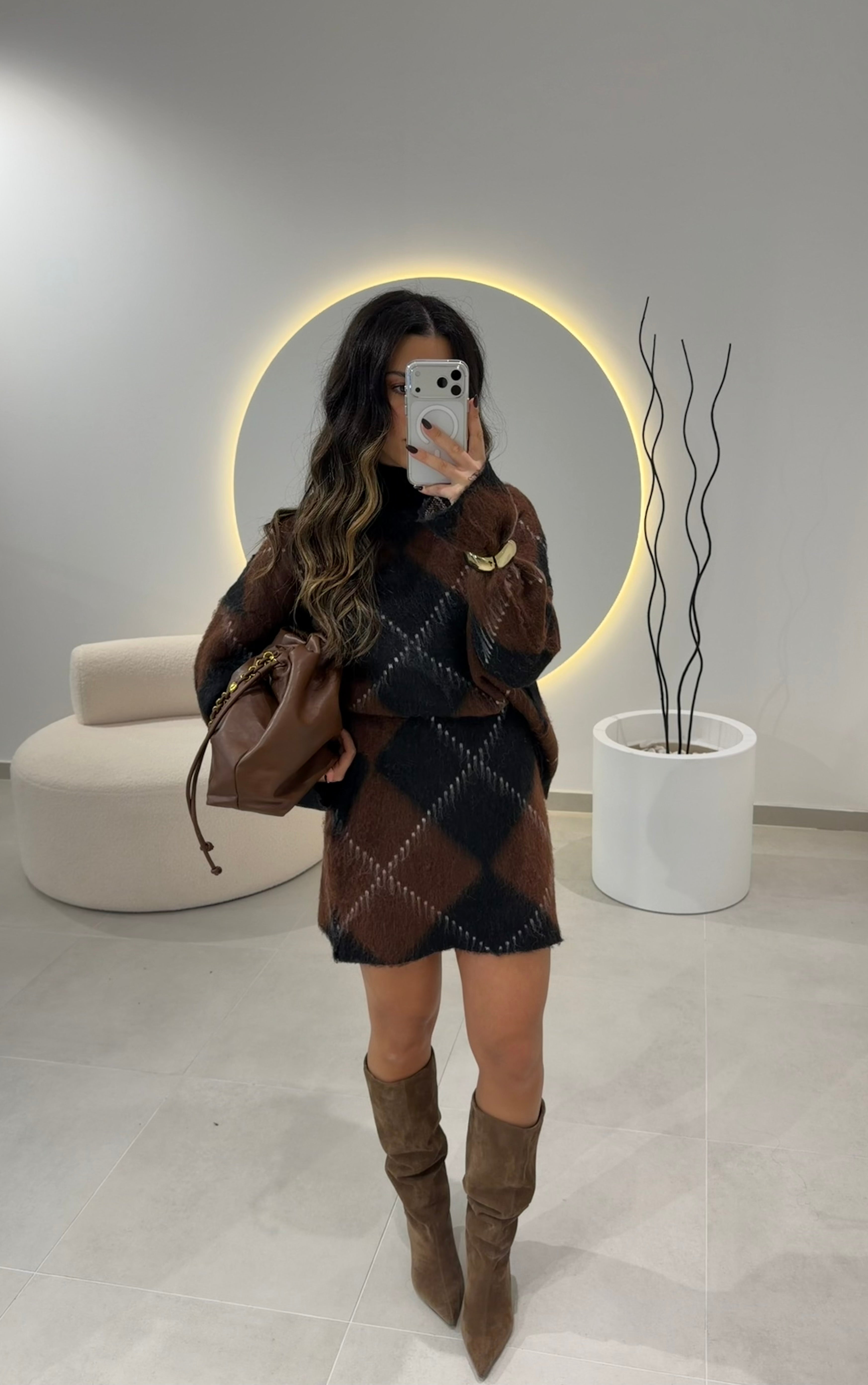 Diamond Knit Set With Skirt