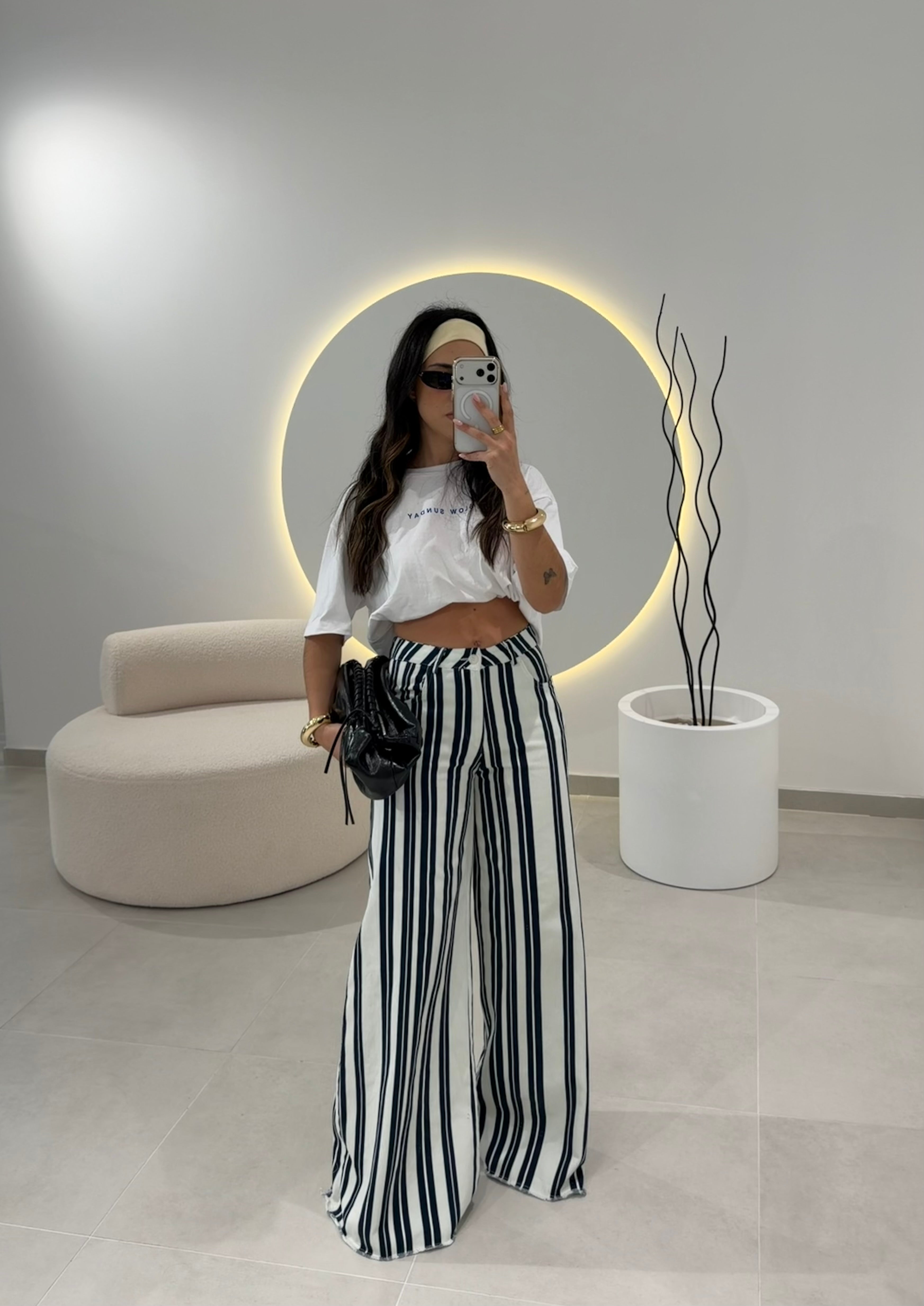 Navy Wide Leg Striped Jeans