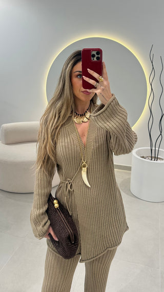 Camel Cardigan and Trousers Set