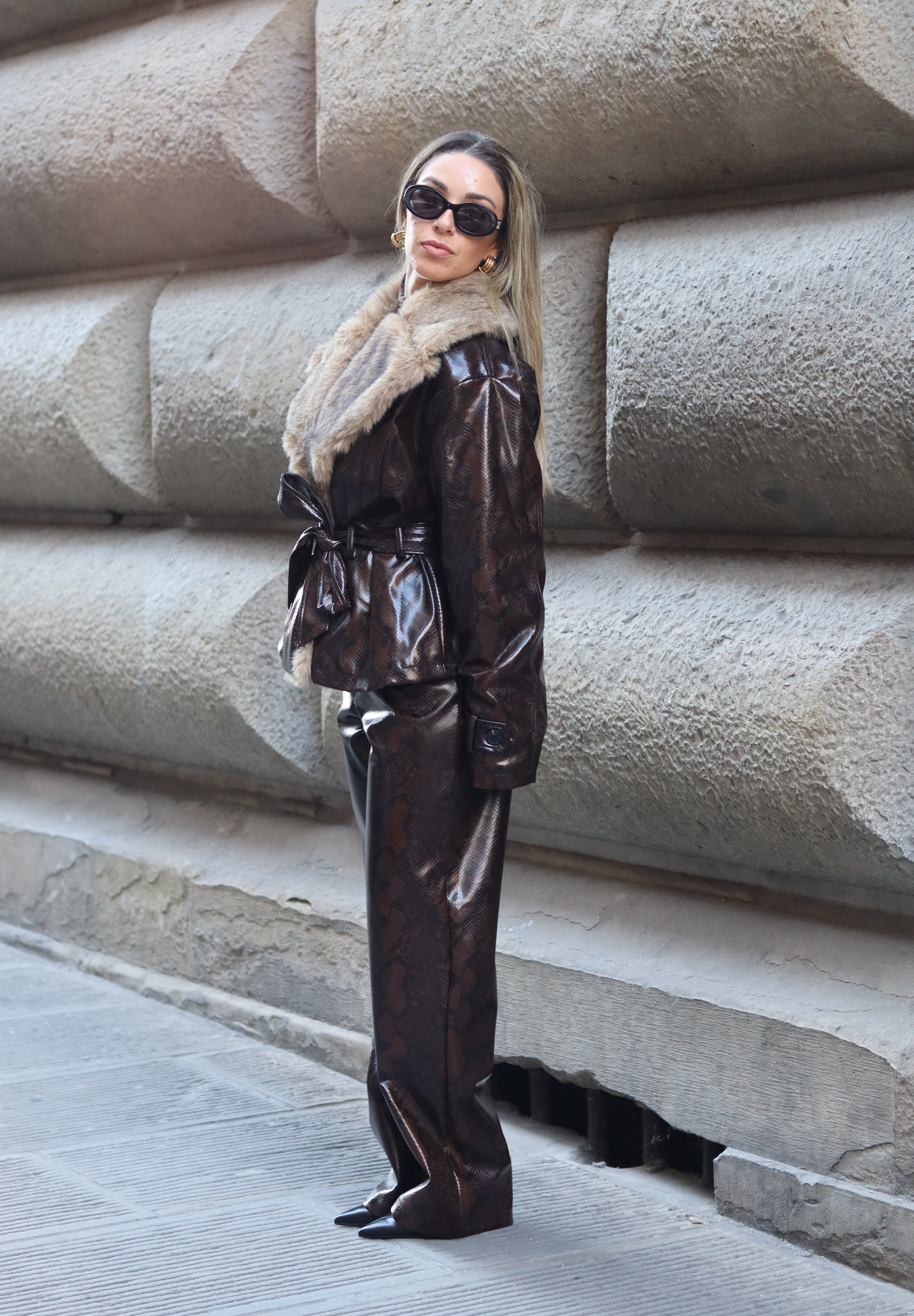 Snake-print Trousers in faux leather LUMINA