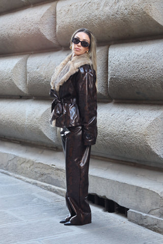 Snake-print Trousers in faux leather LUMINA