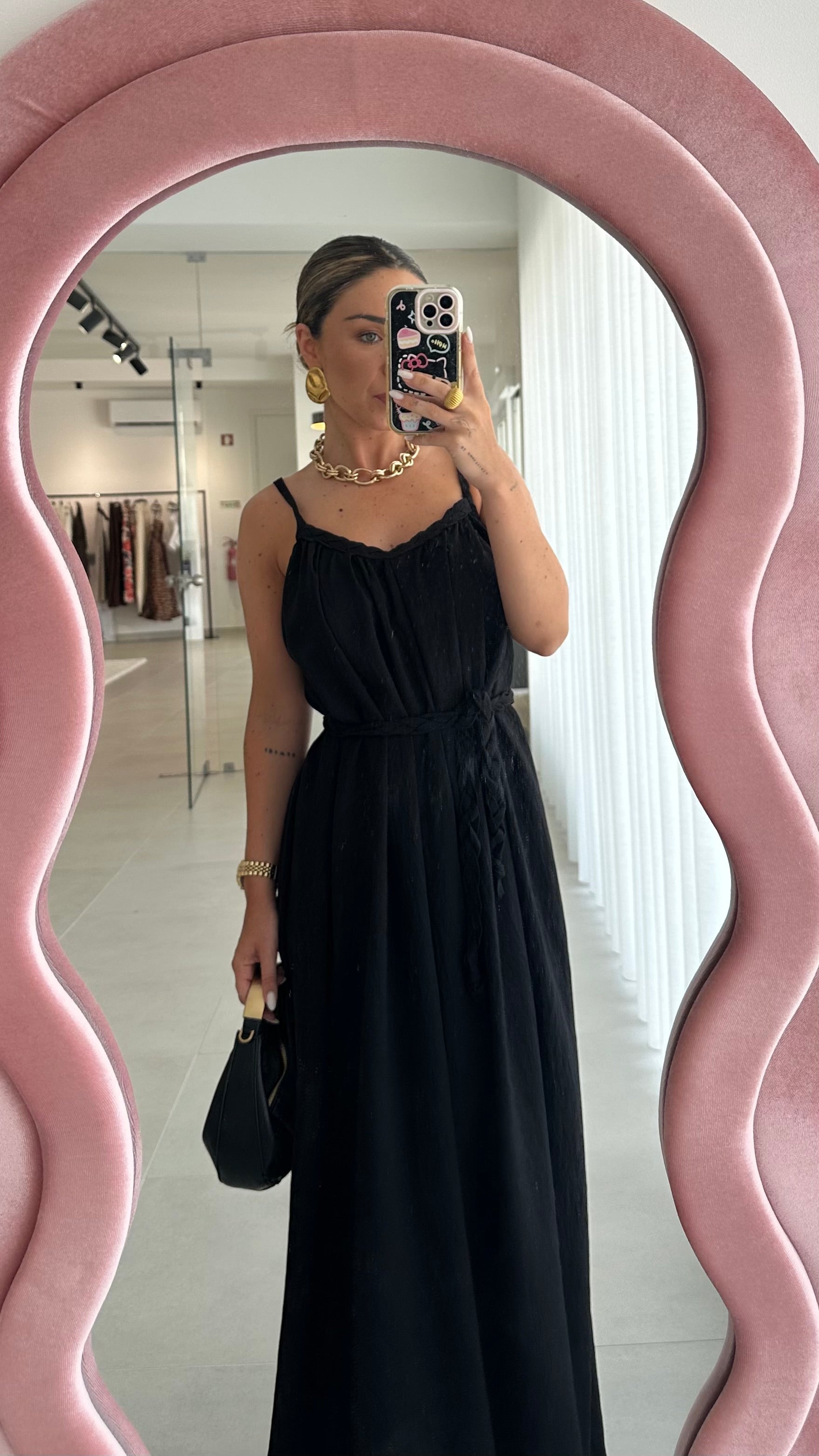 Vestido Preto Cinto Trançado