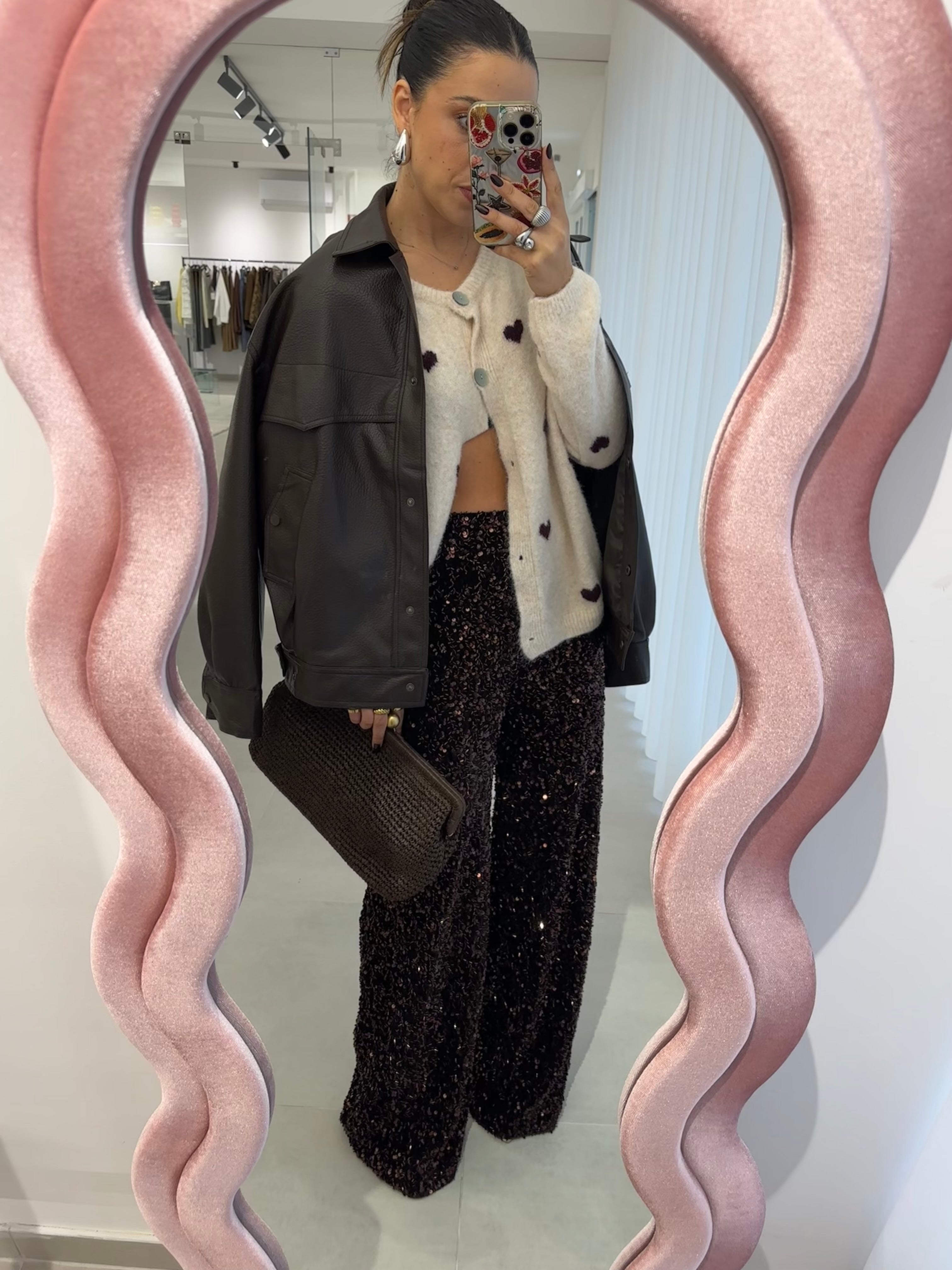 Brown Sequin Wide Leg Trousers