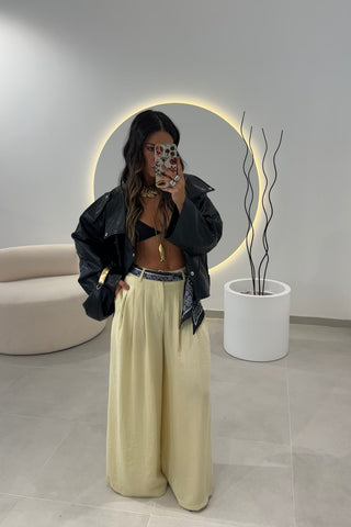 Butter Yellow Pants with Scarf Belt