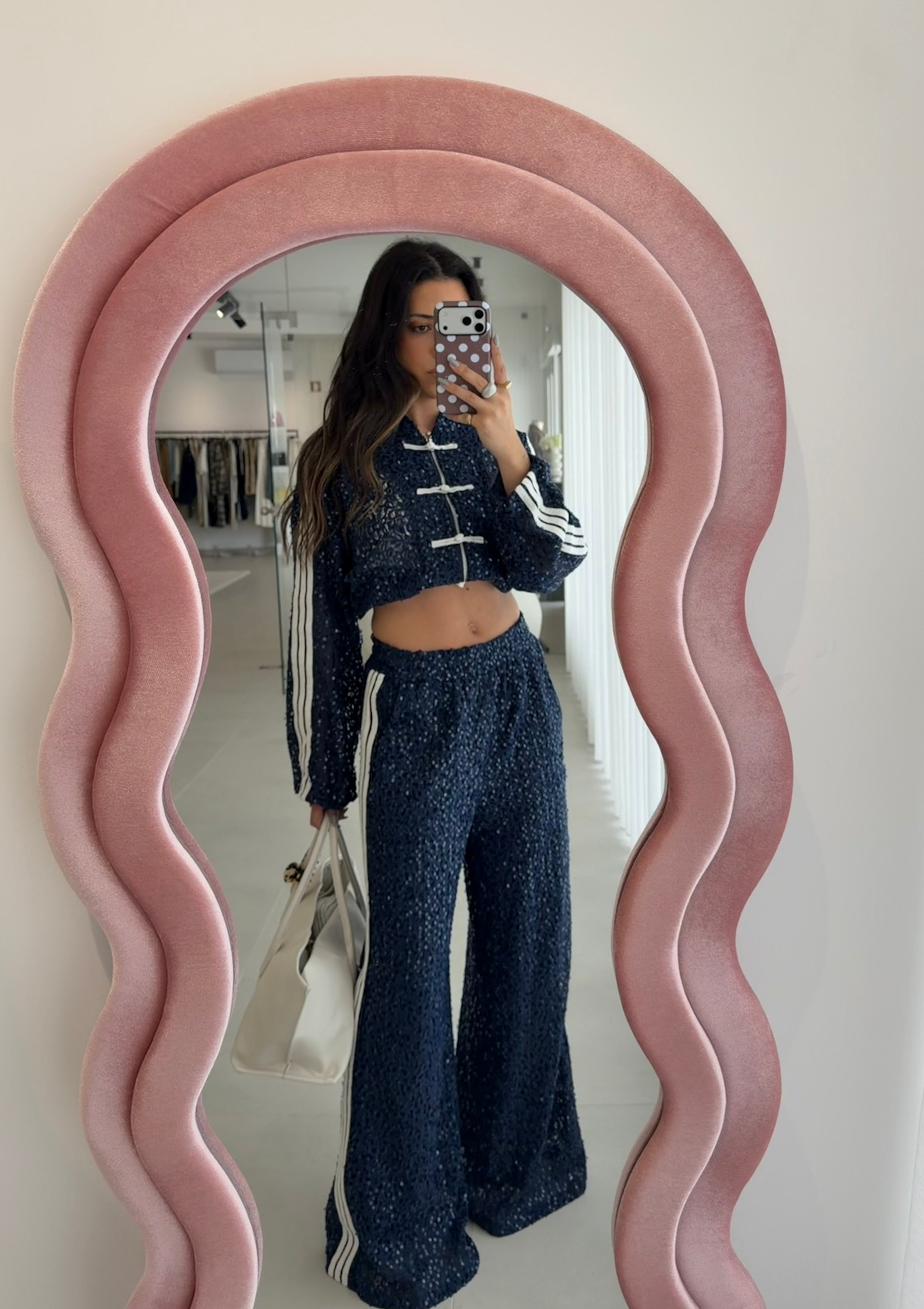 Navy Sequin Pants Lumina