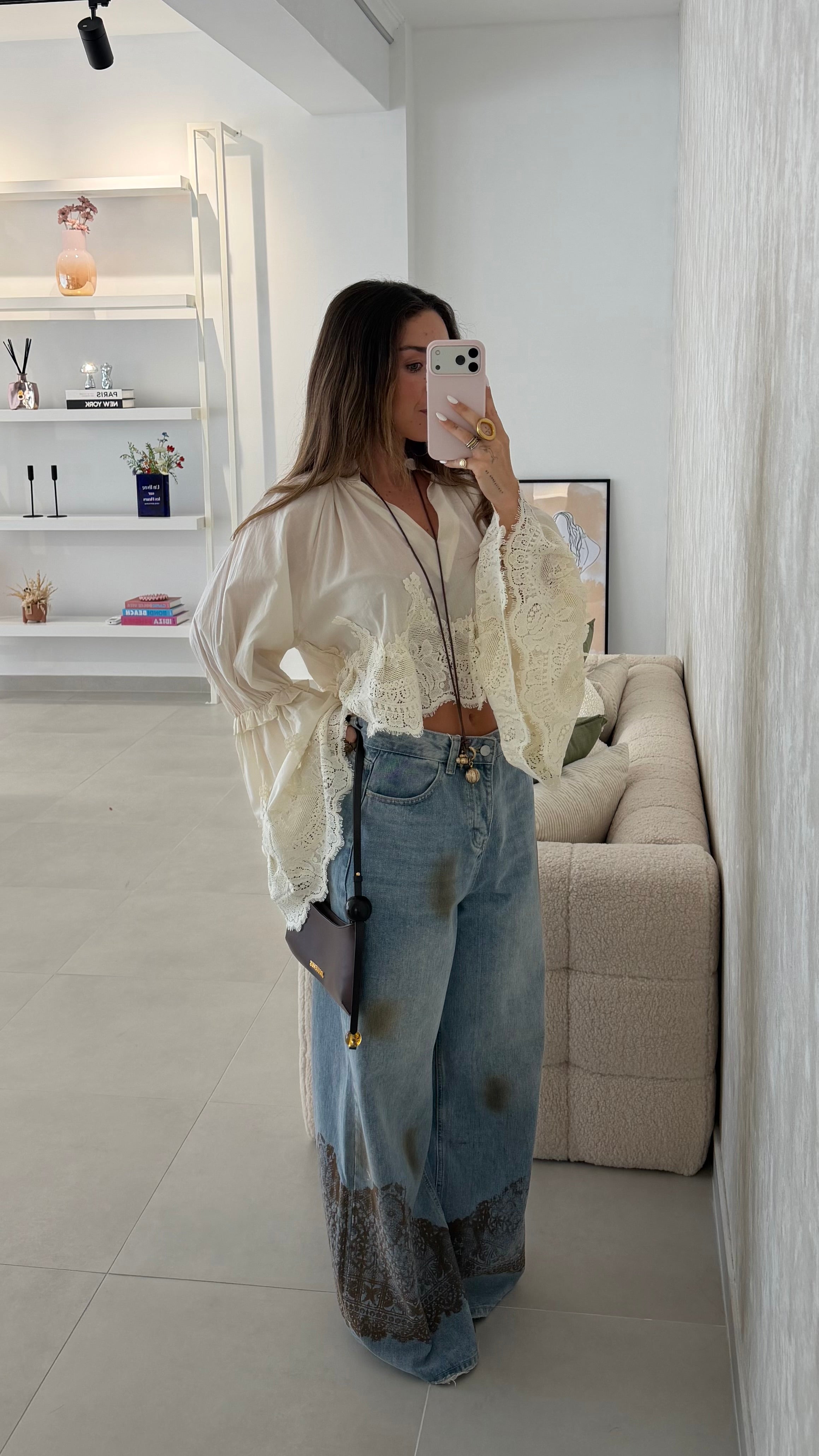 Cream Crochet Boho Blouse