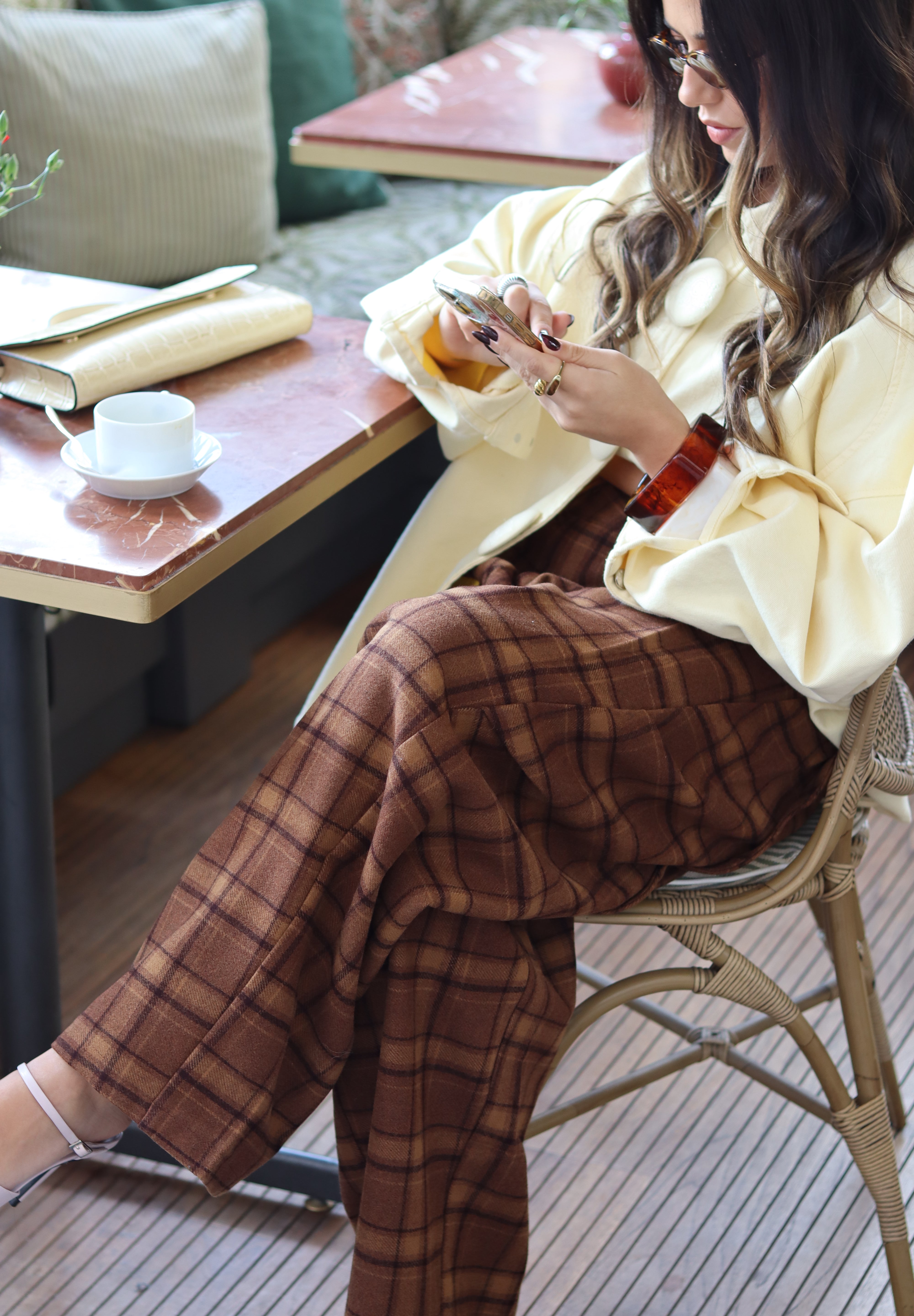 Balloon Plaid Trousers Brown