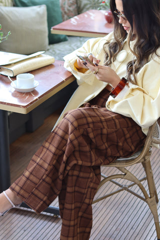 Balloon Plaid Trousers Brown