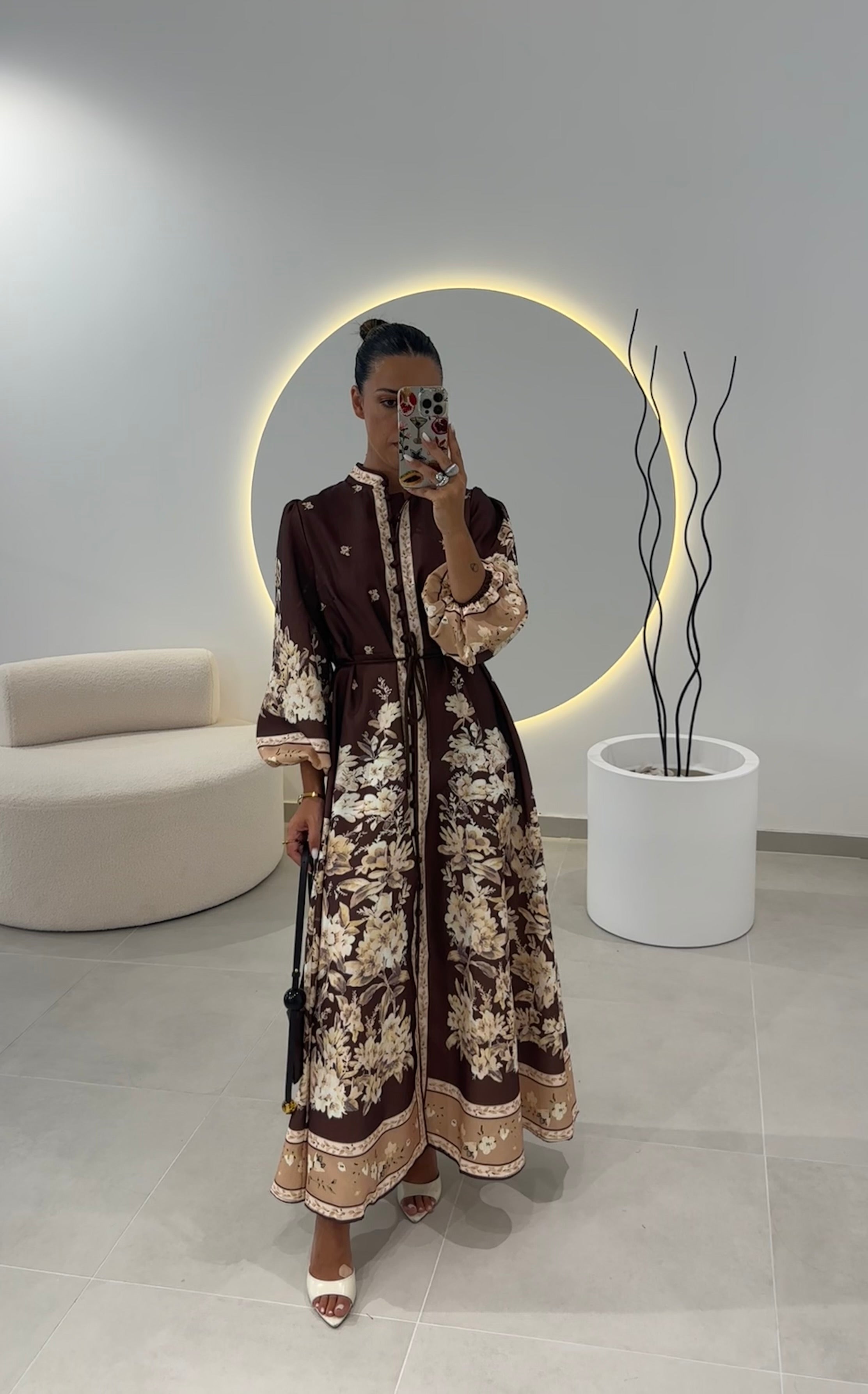 Vestido Classic Castanho Florido