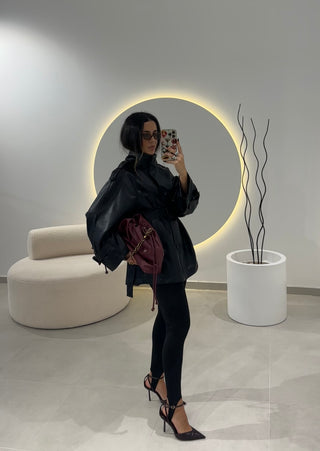 Black Faux Leather Trench