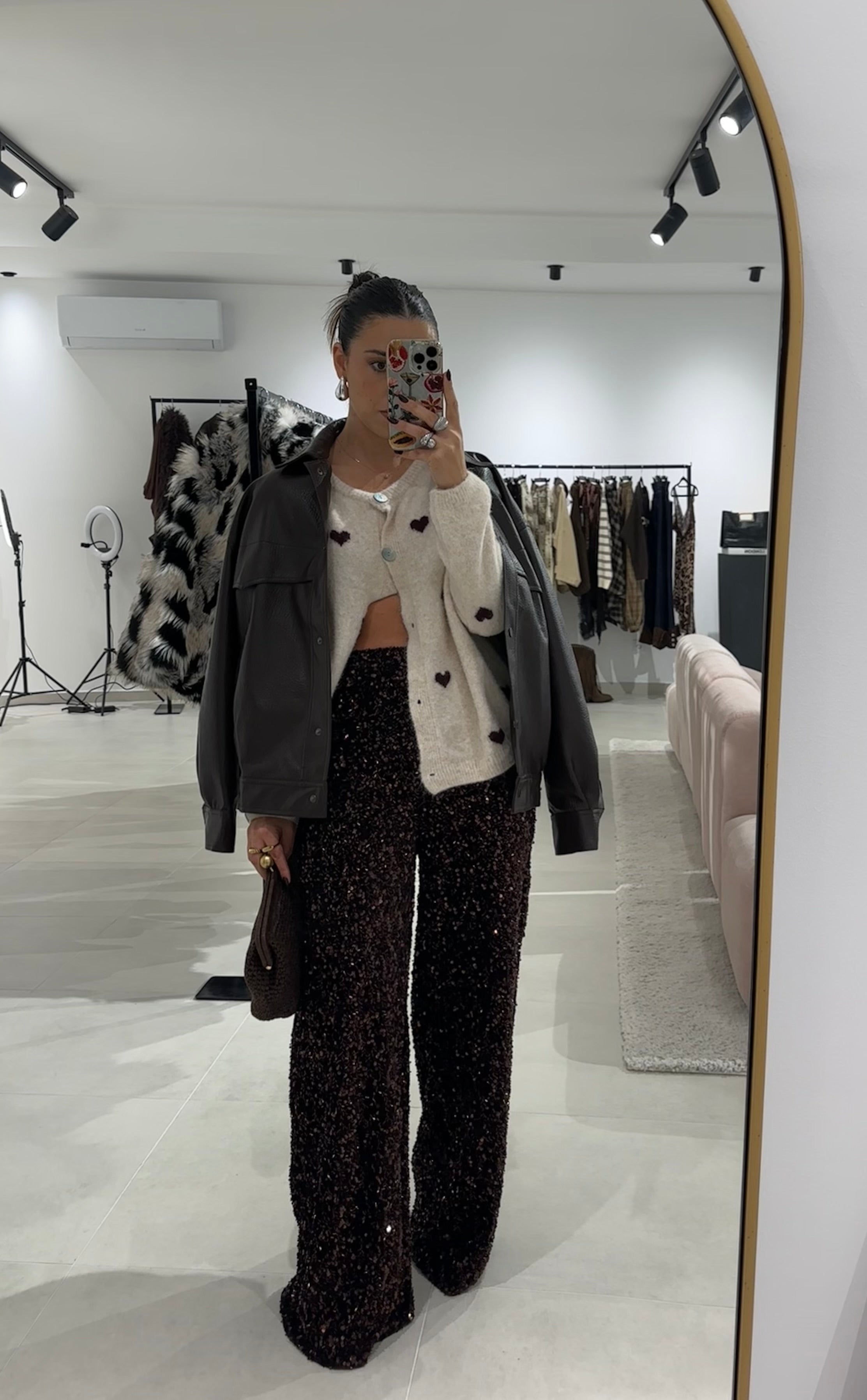 Brown Sequin Wide Leg Trousers