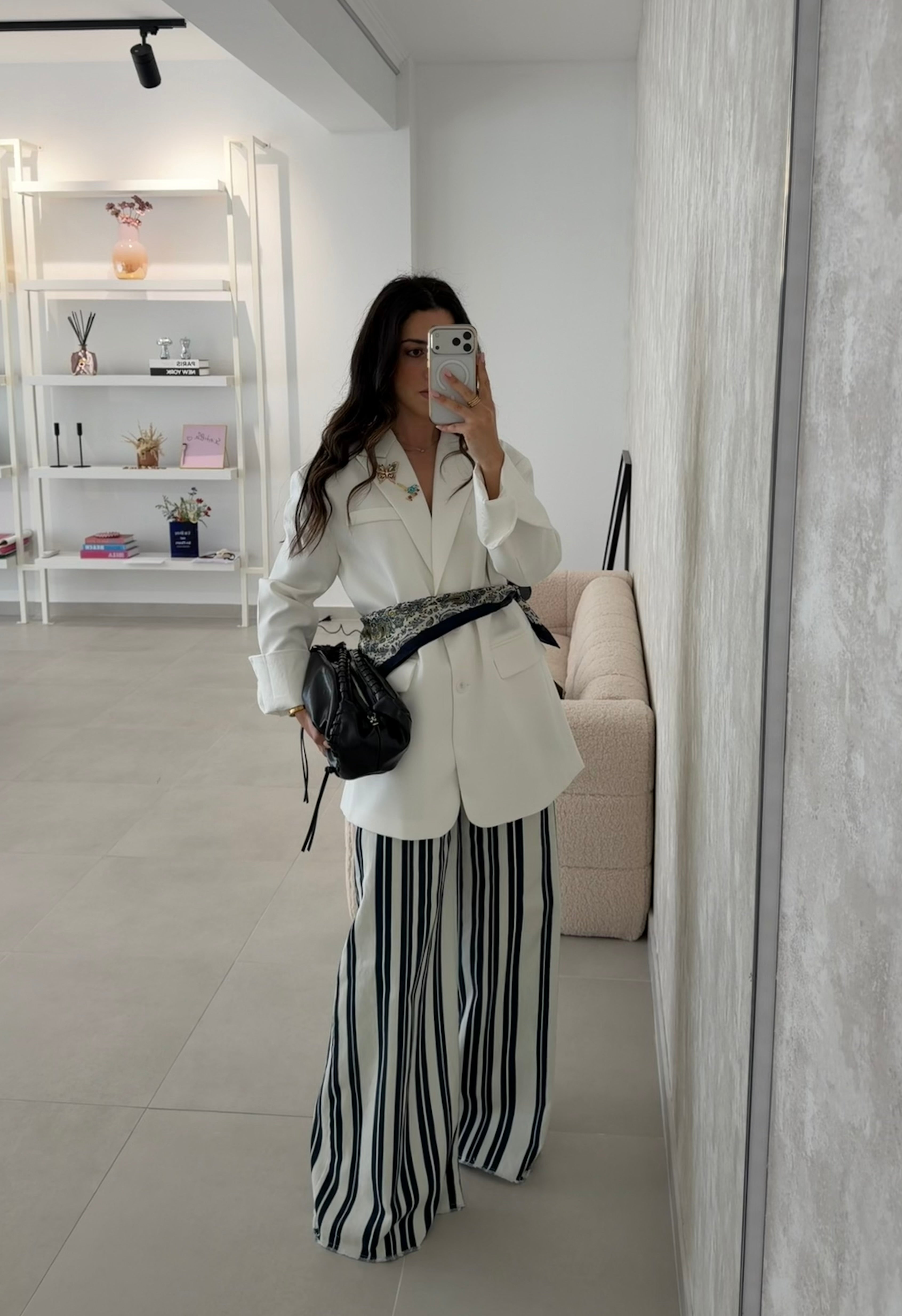 Navy Wide Leg Striped Jeans