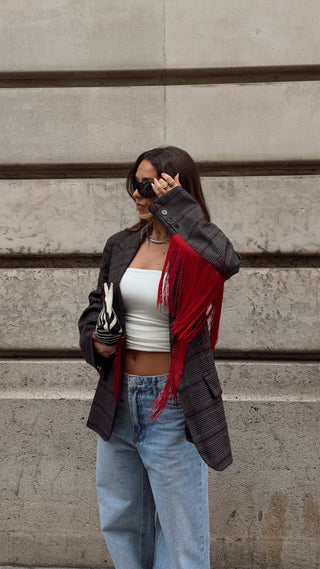 Checkered Fringed Blazer Lumina