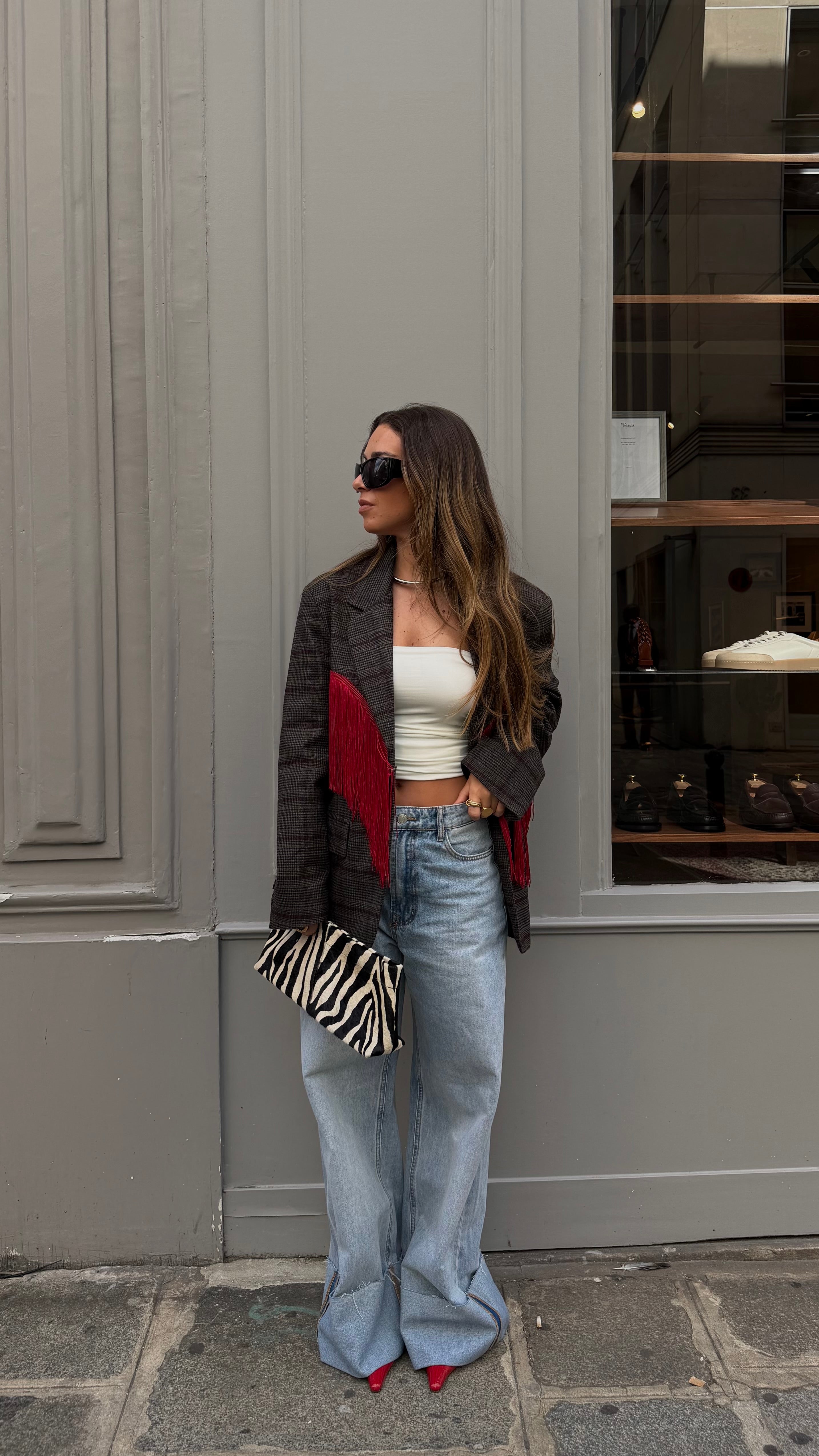Checkered Fringed Blazer Lumina