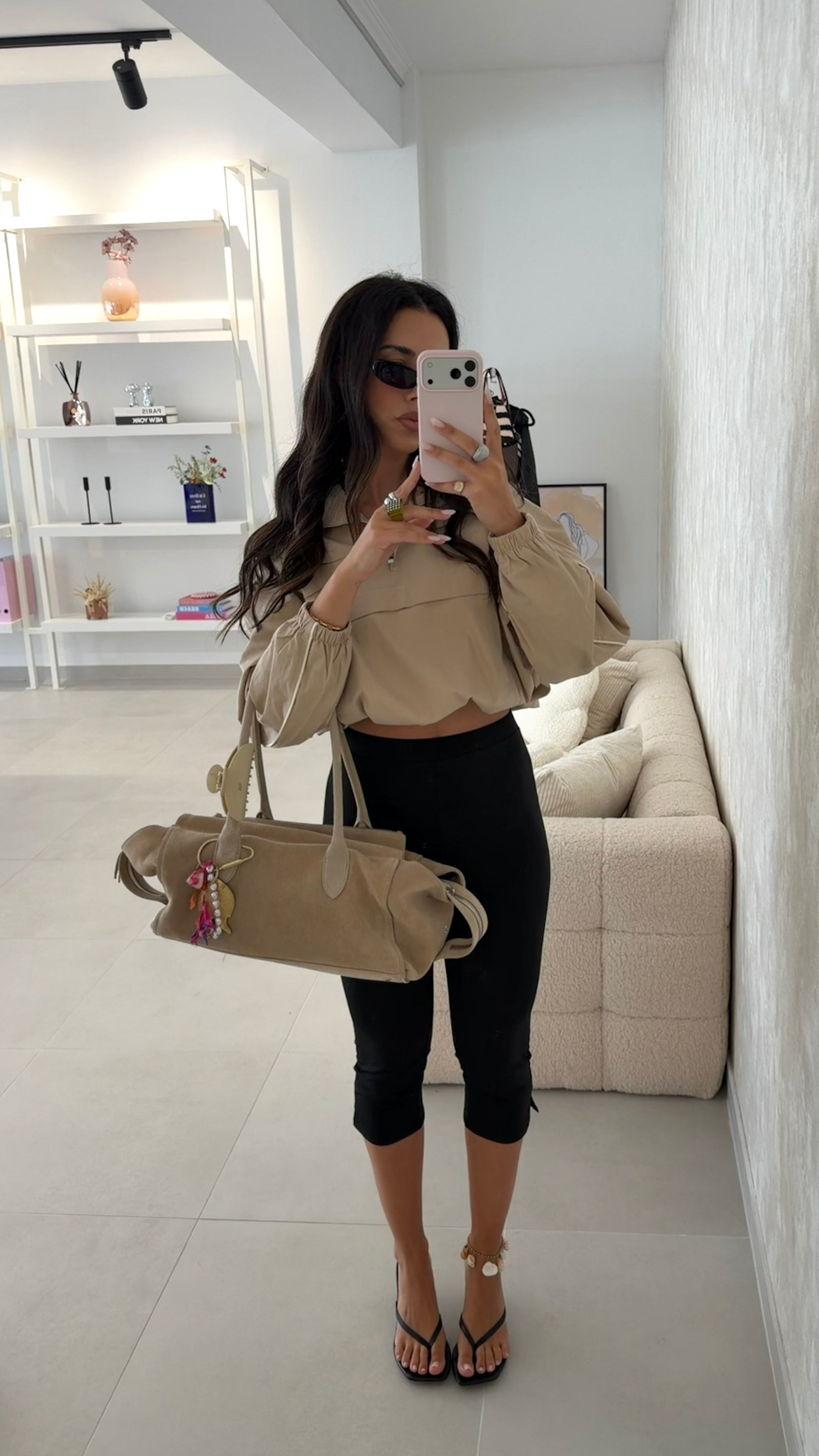Beige Half-Zip Cropped Windbreaker