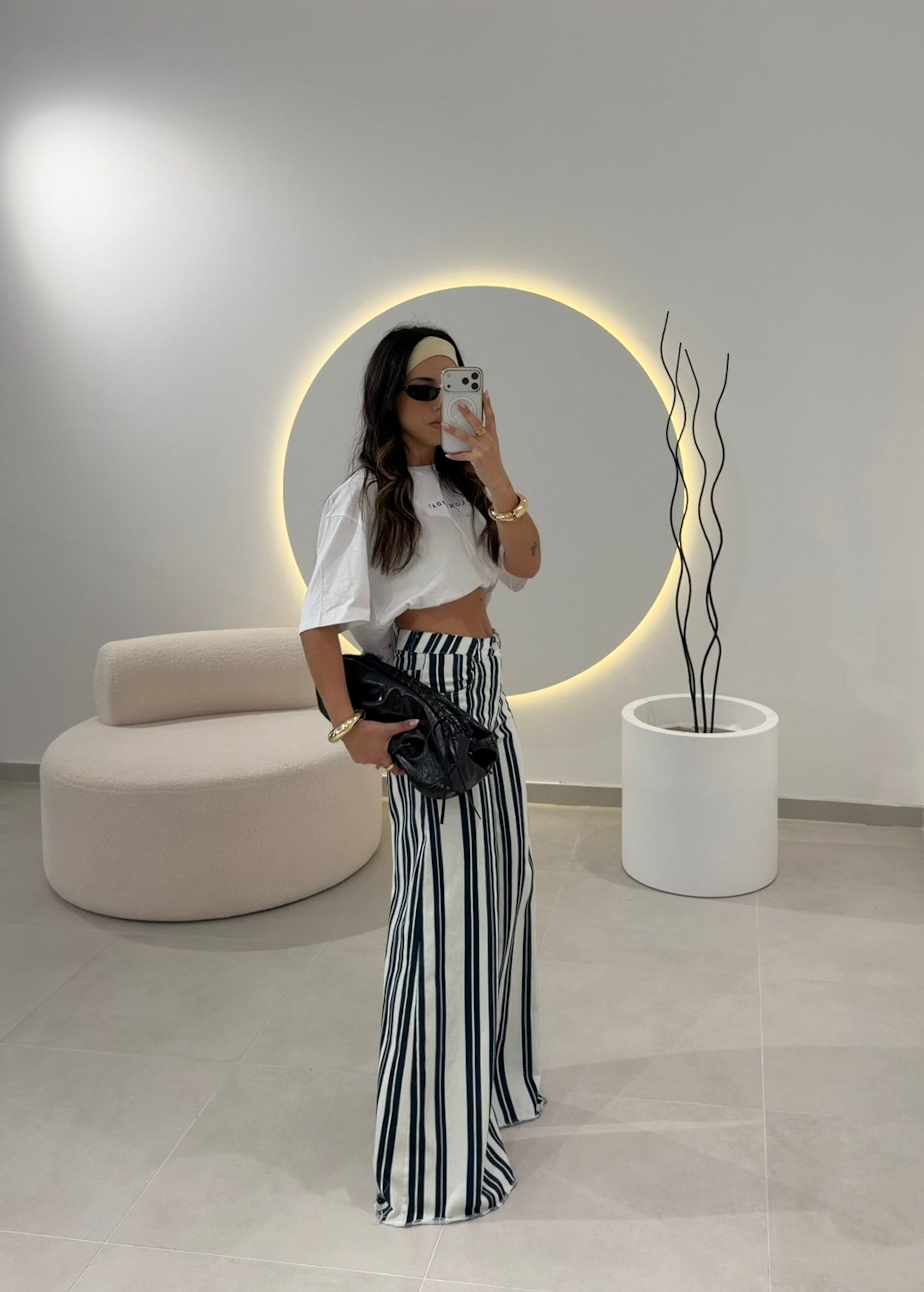 Navy Wide Leg Striped Jeans