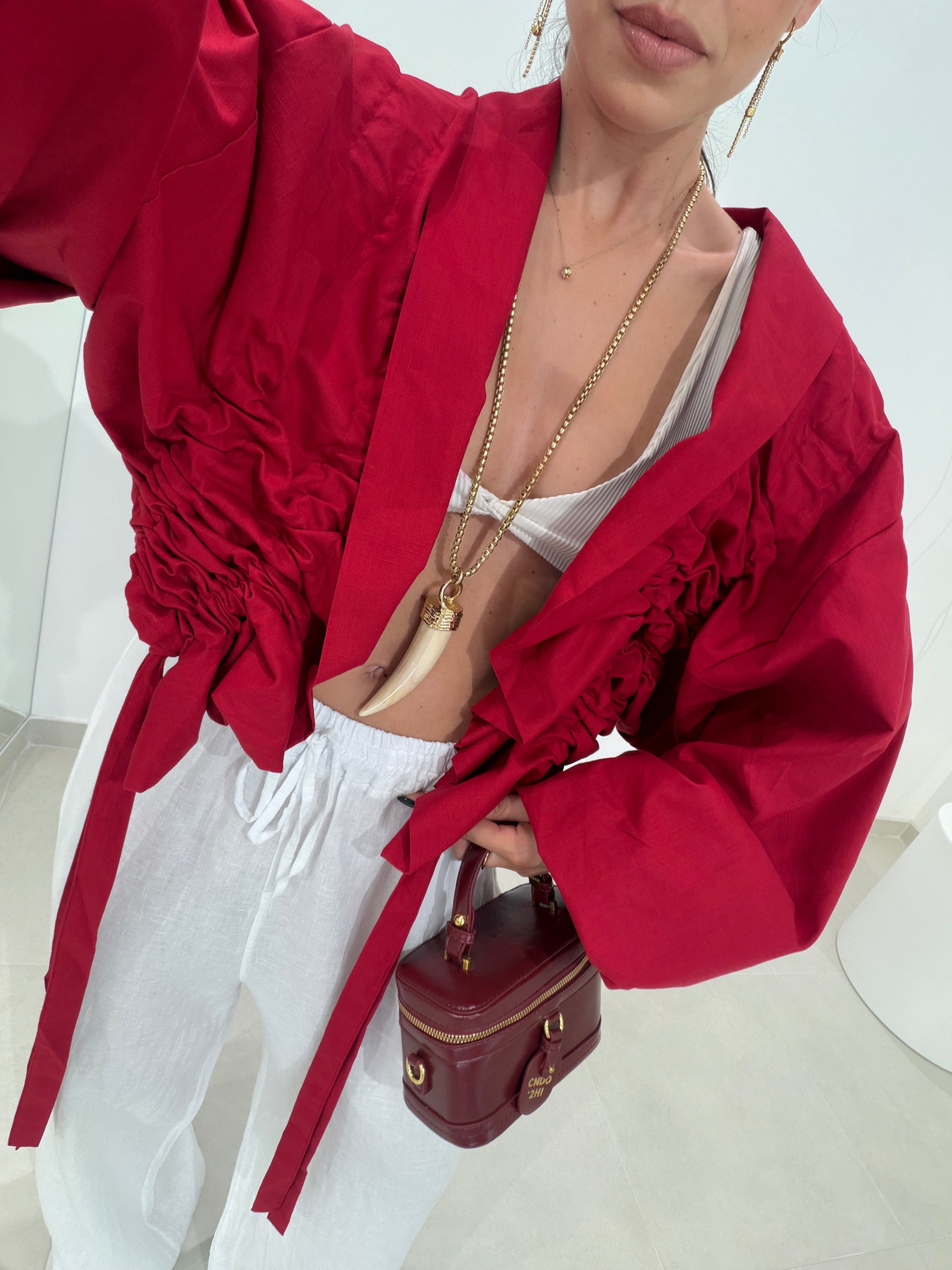 Red Strapped Oversize Jacket