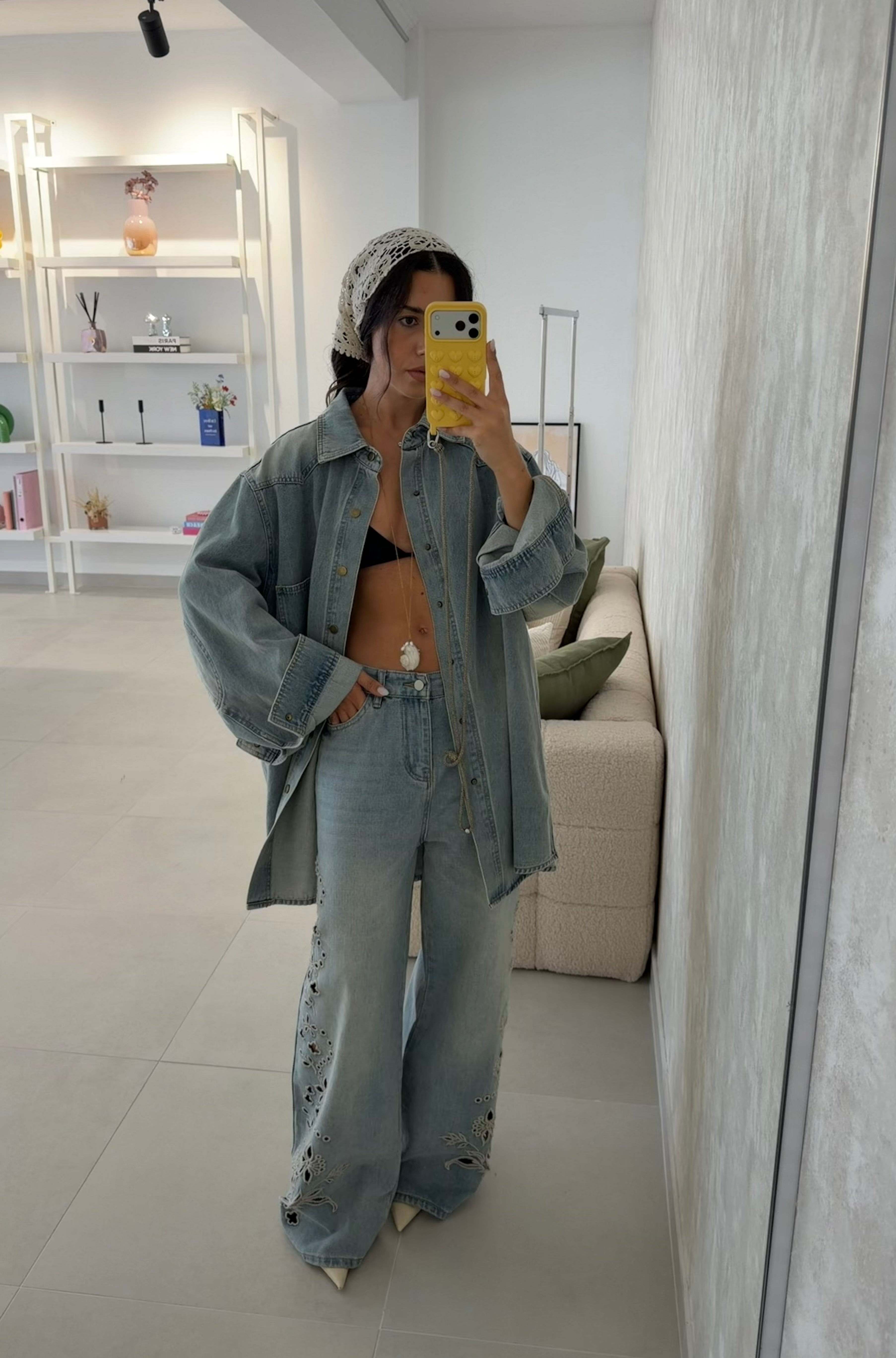 Embroidered Wide Leg Jeans