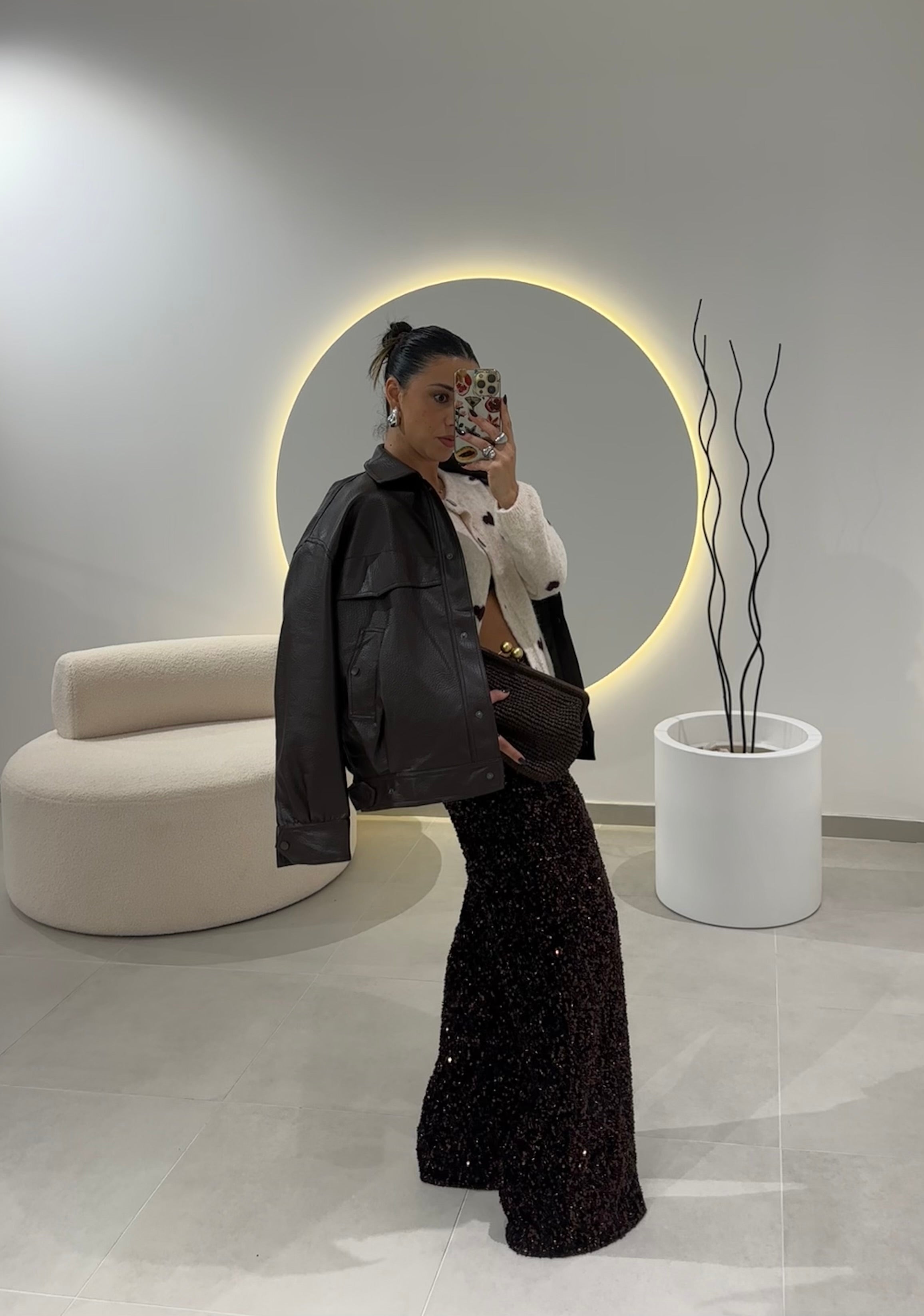 Brown Sequin Wide Leg Trousers