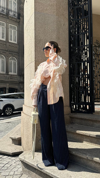 Camisa Riscas Rosa e Tule