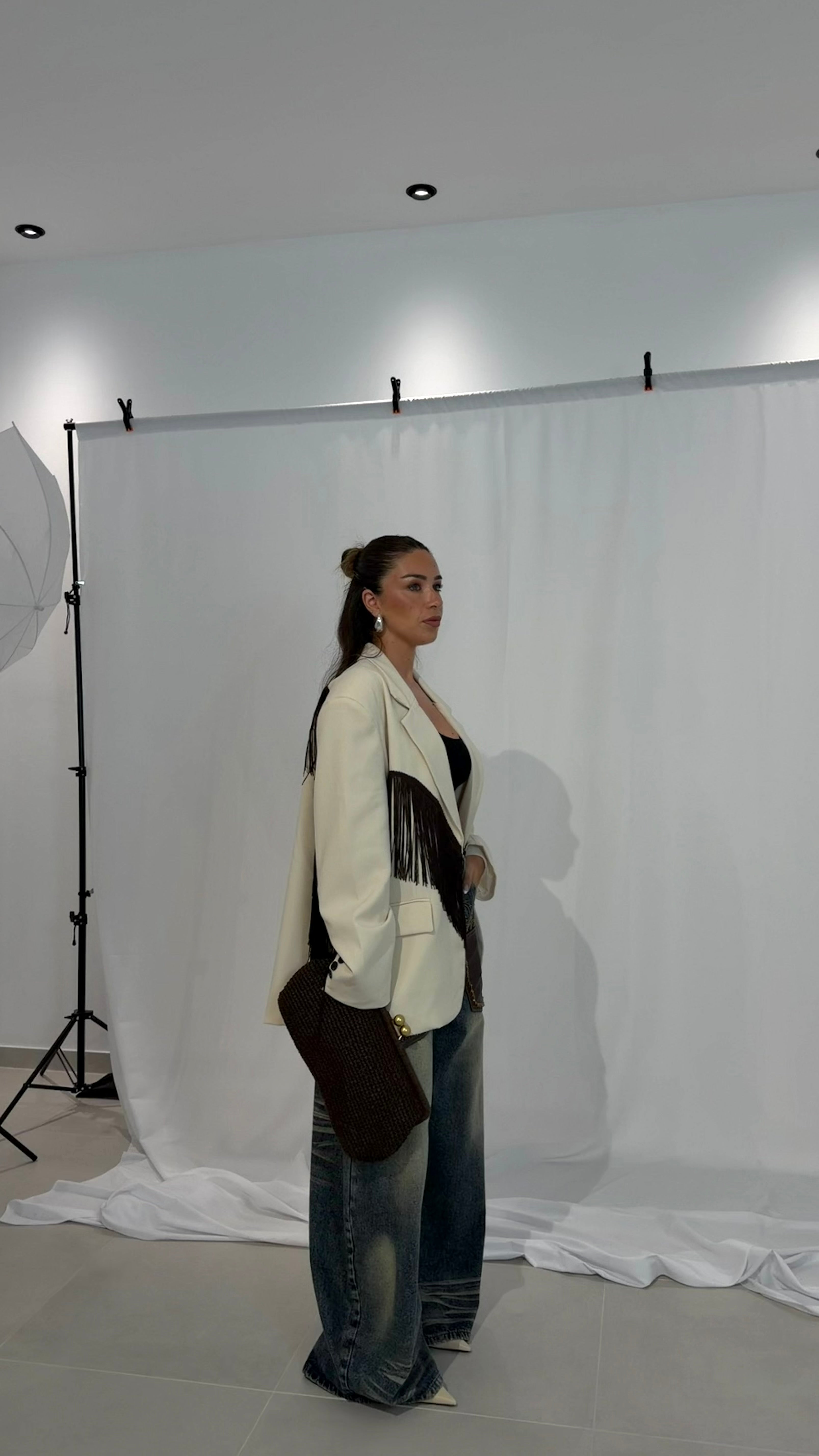 Cream Fringe Blazer Lumina