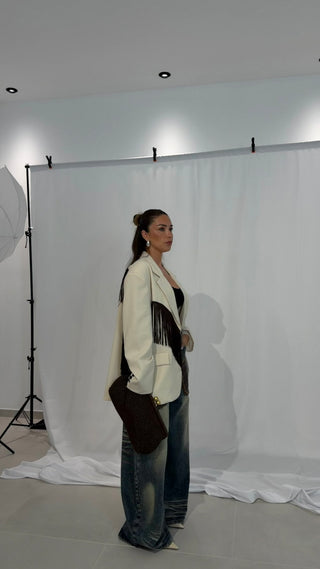 Cream Fringe Blazer Lumina