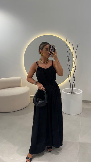 Vestido Preto Cinto Trançado
