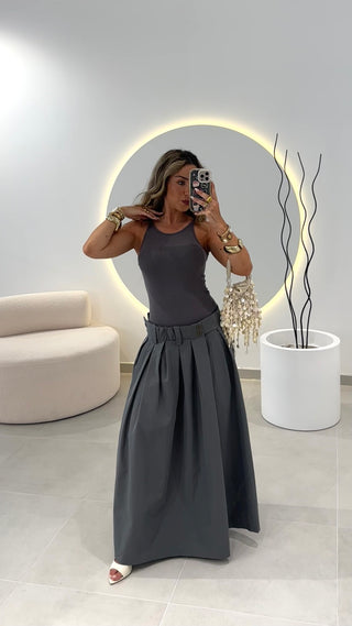Vestido Combinado Cinzento