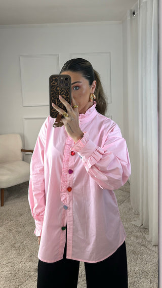 Camisa Rosa Botão Coração