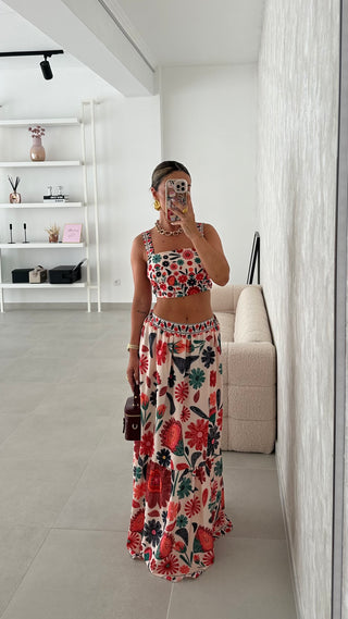 Conjunto Florido Saia Longa