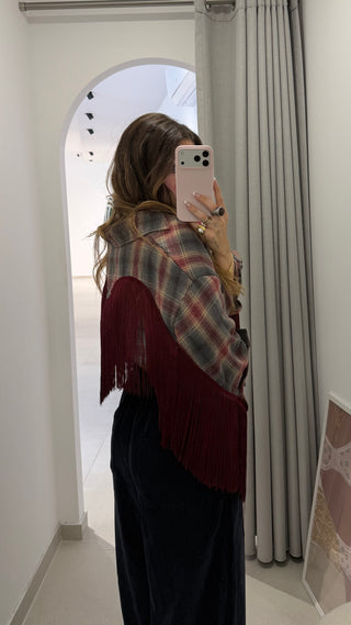 Bordeaux Plaid Fringed Shirt