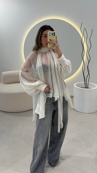 Sheer Flowy Blouse with Scarf