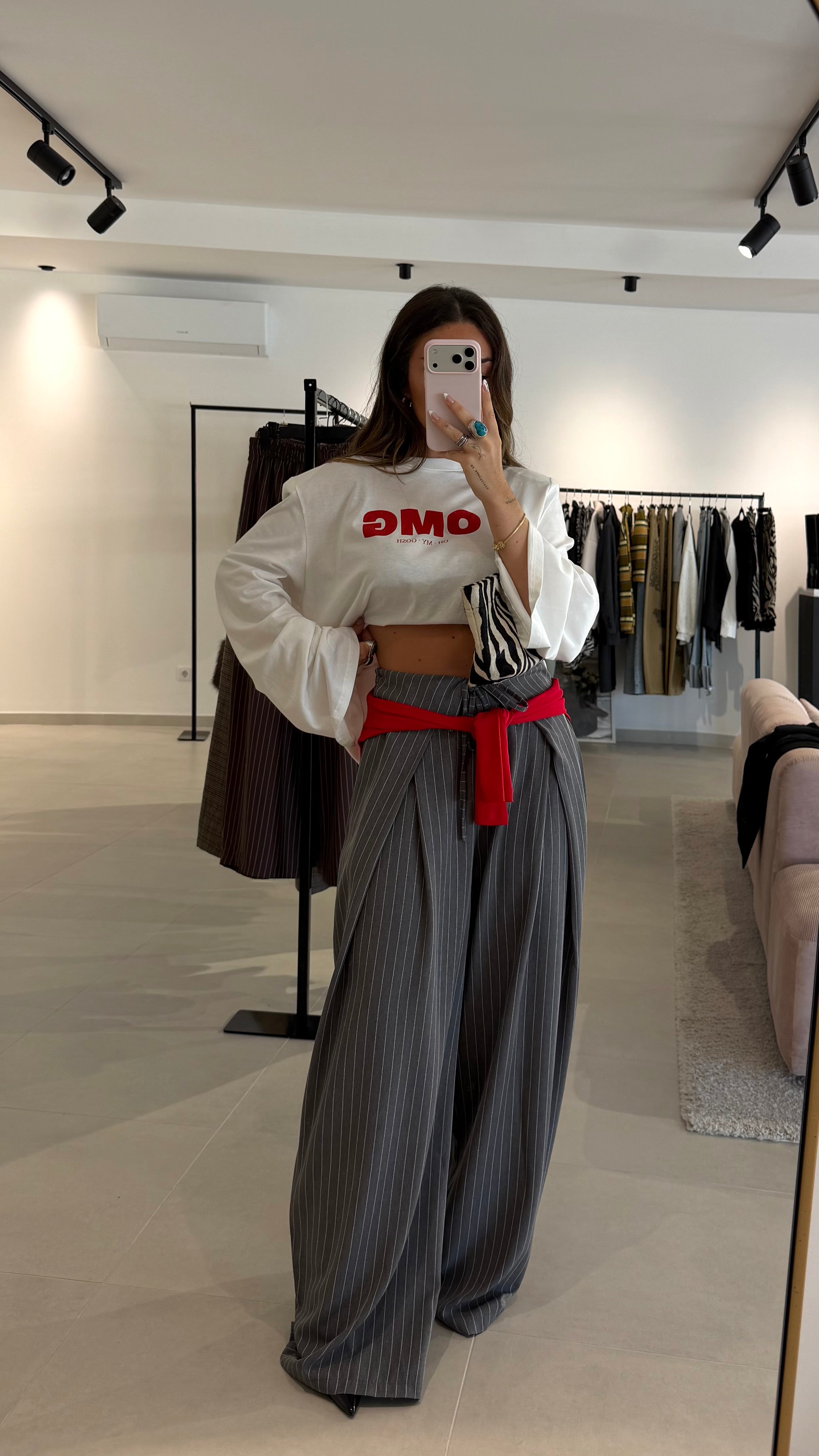 Pinstripe Foldover Grey Pants