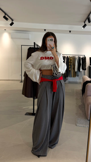 Pinstripe Foldover Grey Pants