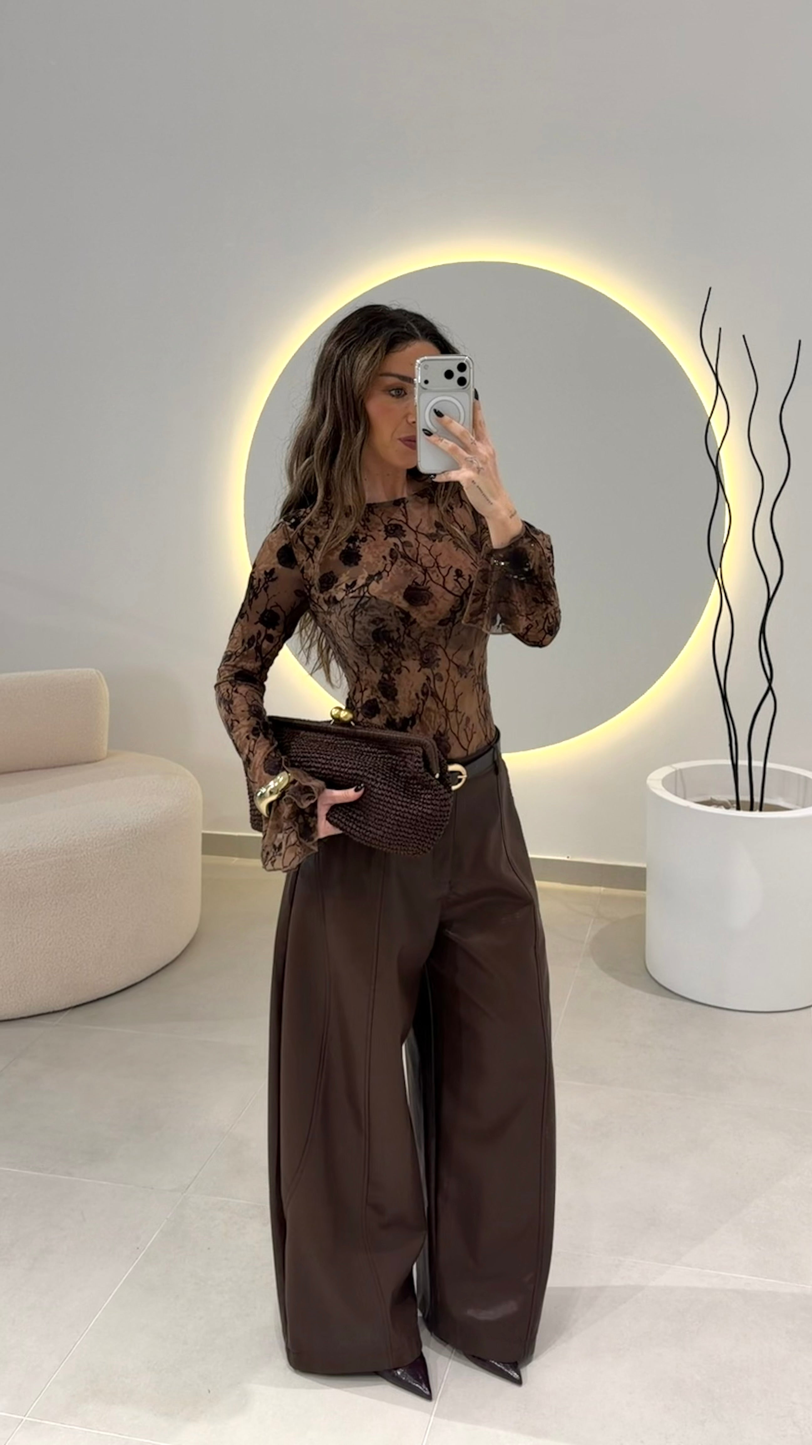 Brown Bodysuit with Flower Details