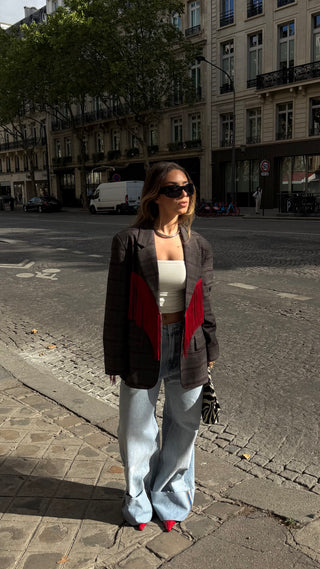 Checkered Fringed Blazer Lumina