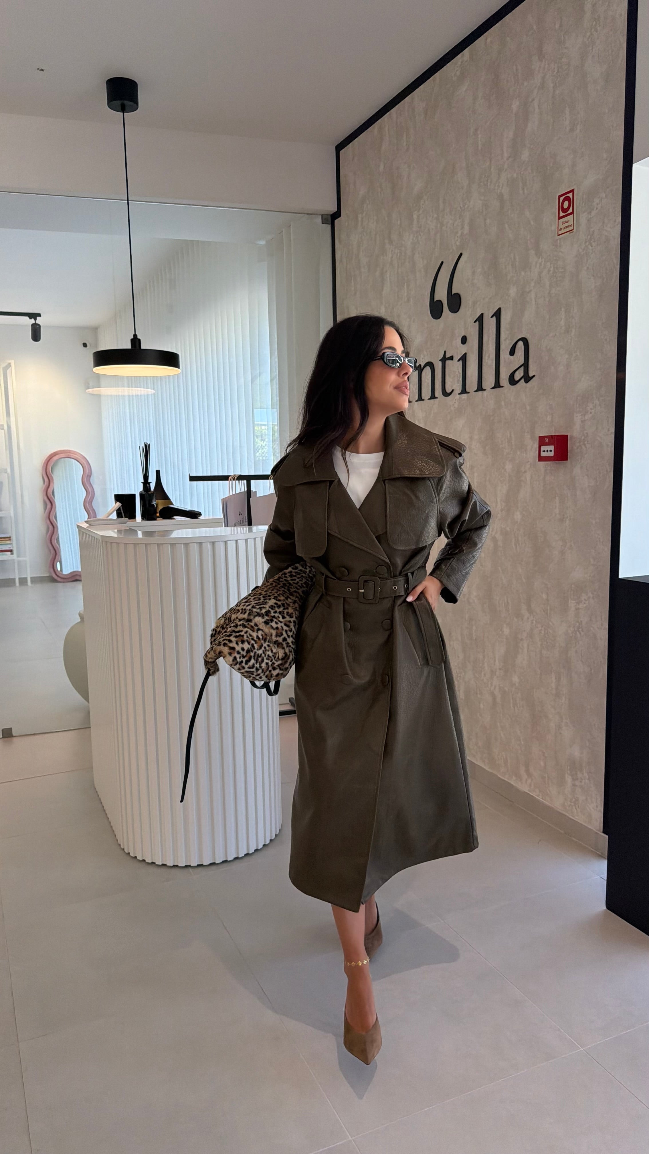 Olive Faux Leather Trench