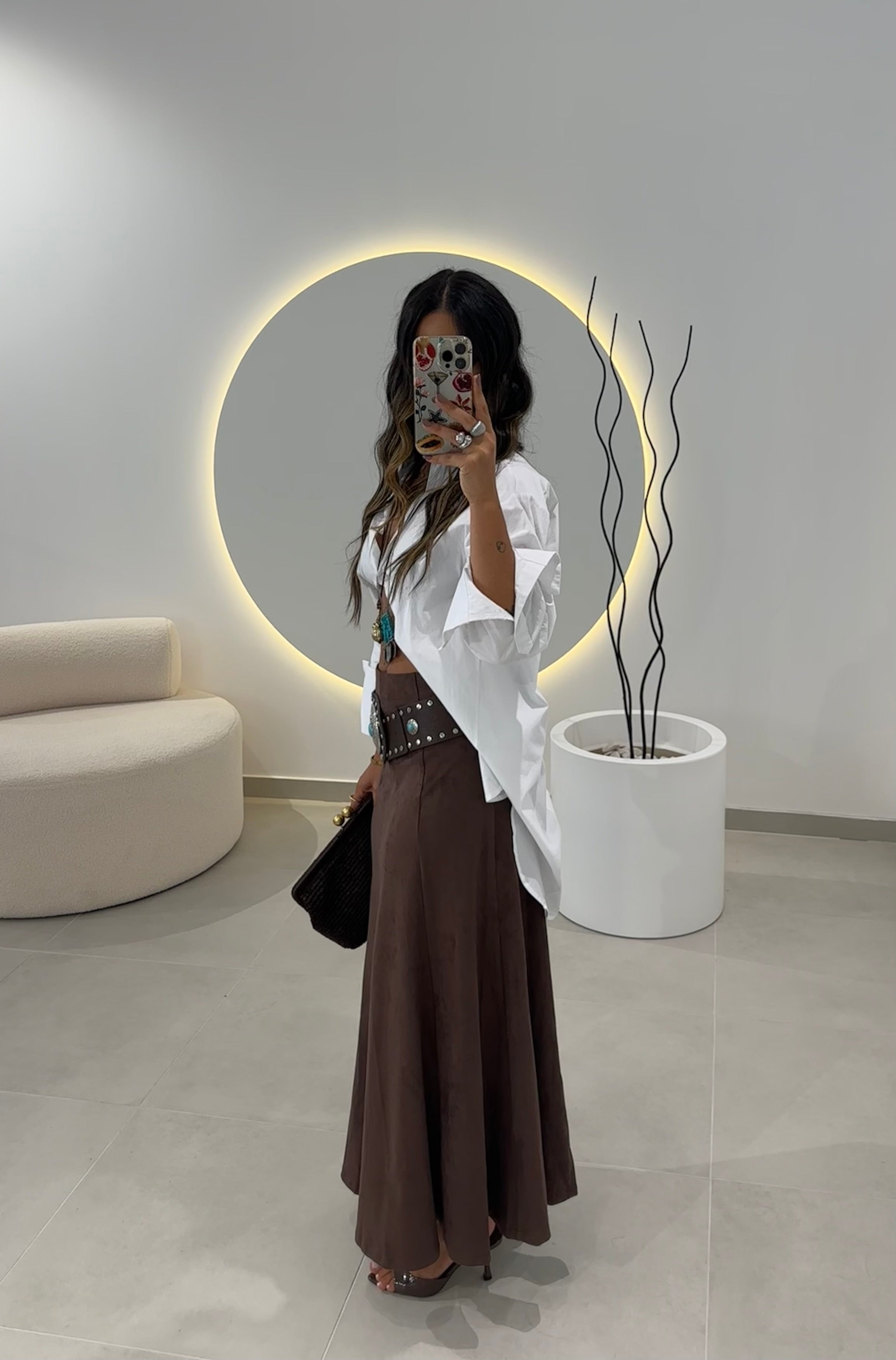 Suede Midi Skirt Brown