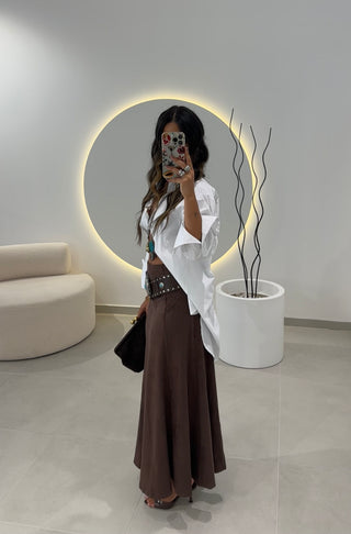Suede Midi Skirt Brown